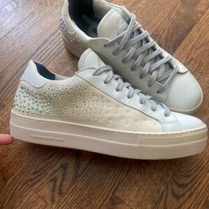 P448 Thea White Sneakers with Rhinestone Accents
